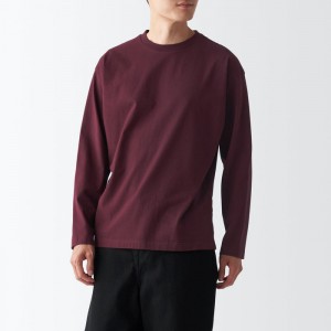 Camiseta Muji Brushed Jersey Crew Neck Long Sleeve Hombre Burdeos | NJ5X0Q83O
