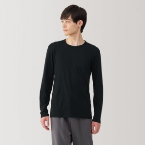 Camiseta Muji Warm Cotton Crew Neck Long Sleeve Hombre Negras | AO9S7E98Q