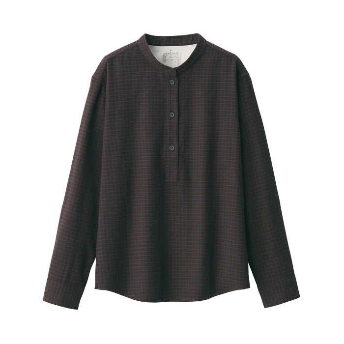 Blusa Muji Flannel Stand Collar Long Sleeve Patterned Mujer Negras | VF0W5U30C