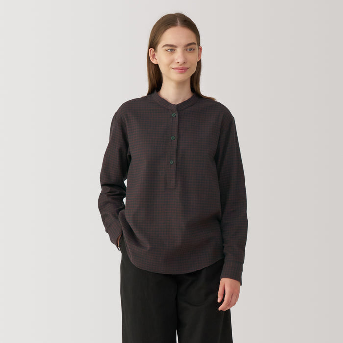 Blusa Muji Flannel Stand Collar Long Sleeve Patterned Mujer Negras | VF0W5U30C
