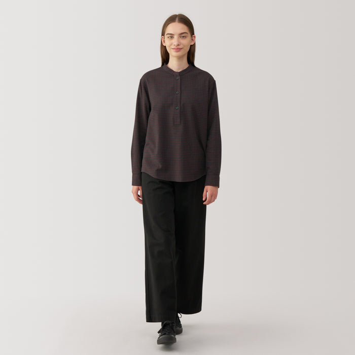 Blusa Muji Flannel Stand Collar Long Sleeve Patterned Mujer Negras | VF0W5U30C