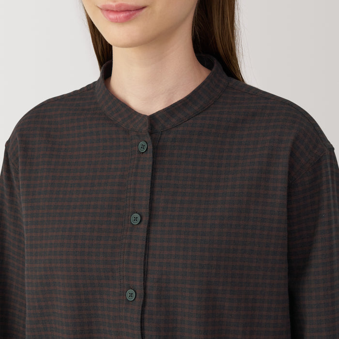 Blusa Muji Flannel Stand Collar Long Sleeve Patterned Mujer Negras | VF0W5U30C