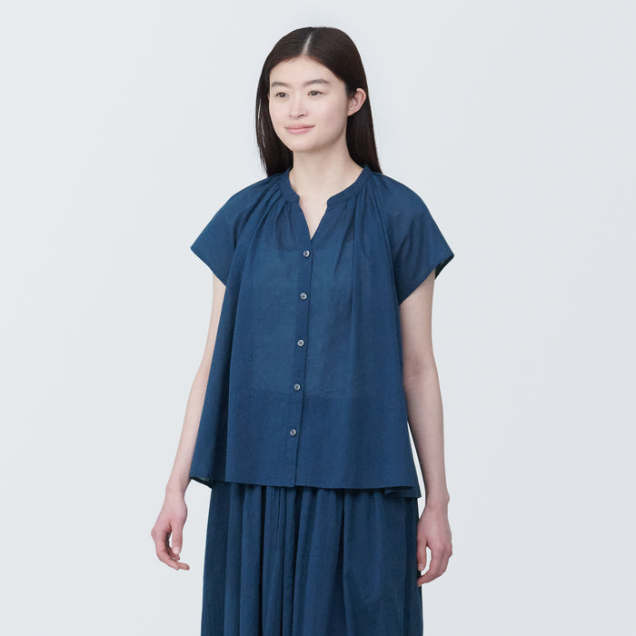 Blusa Muji High-Twist Veil French Sleeve Mujer Azules | AS4X0F82J