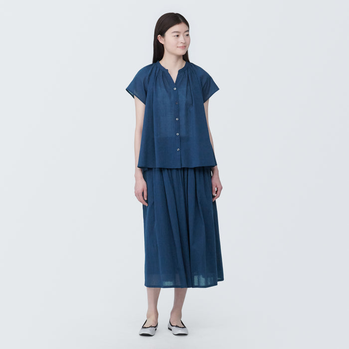 Blusa Muji High-Twist Veil French Sleeve Mujer Azules | AS4X0F82J