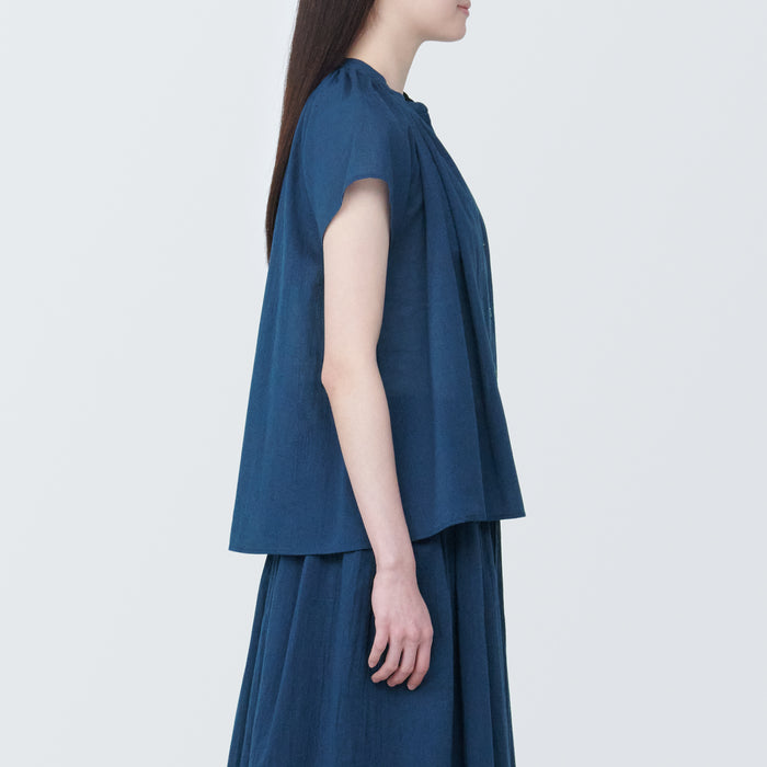 Blusa Muji High-Twist Veil French Sleeve Mujer Azules | AS4X0F82J