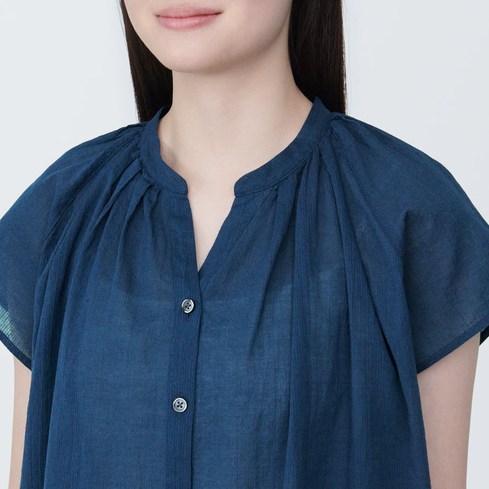 Blusa Muji High-Twist Veil French Sleeve Mujer Azules | AS4X0F82J