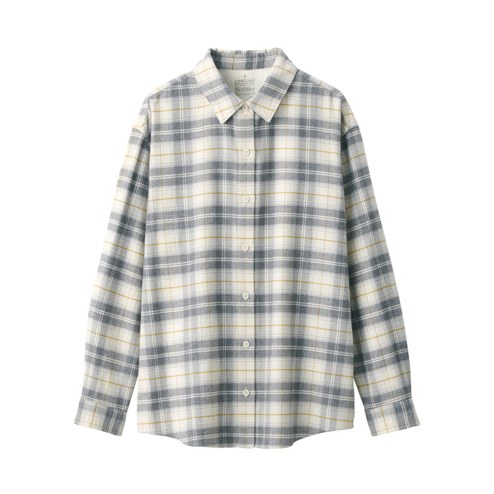 Camisas Muji Flannel Regular Collar Long Sleeve Patterned Mujer Gris | HY8Q1D65K