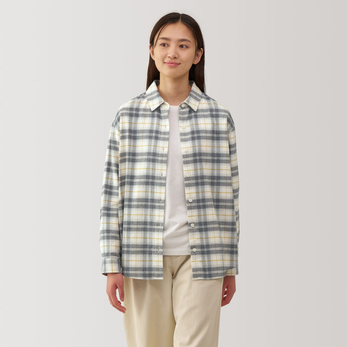 Camisas Muji Flannel Regular Collar Long Sleeve Patterned Mujer Gris | HY8Q1D65K