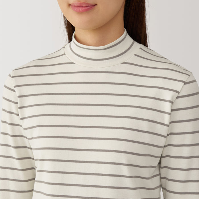 Camiseta Muji Brushed Ribbed High Neck Long Sleeve Striped Mujer Blancas | RJ3X3R64J