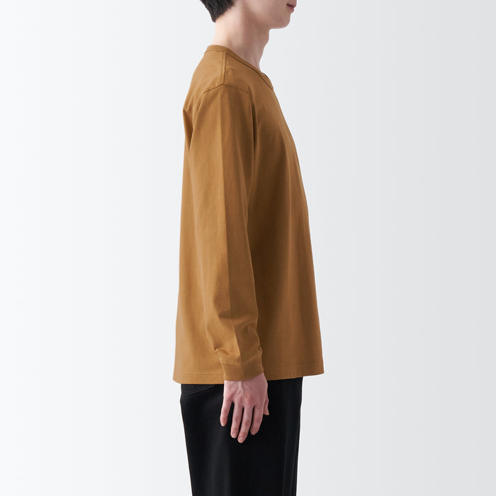 Camiseta Muji Heavy Weight Jersey Long Sleeve Hombre Marrones | TM2J0A75Q