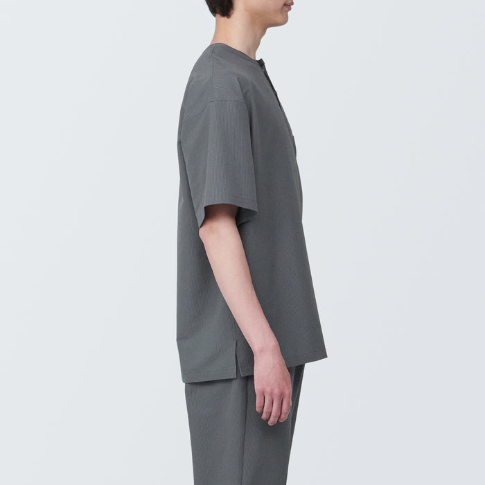 Camiseta Muji Seersucker Henley Neck Woven Short Sleeve Hombre Gris | EW7K3W58L