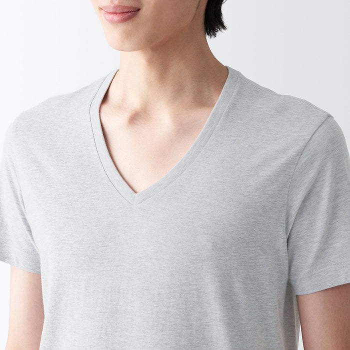 Camiseta Muji Side Seamless Jersey V-Neck Short Sleeve Hombre Gris | JW9W5B45Y