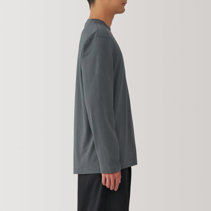 Camiseta Muji Washed Jersey Crew Neck Long Sleeve Hombre Azul Marino | VR3K9O82E