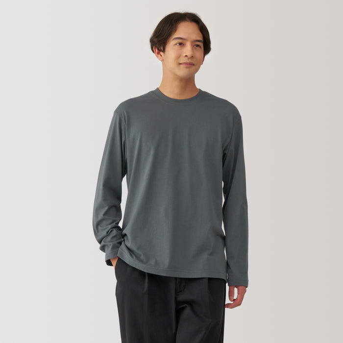 Camiseta Muji Washed Jersey Crew Neck Long Sleeve Hombre Azul Marino | VR3K9O82E