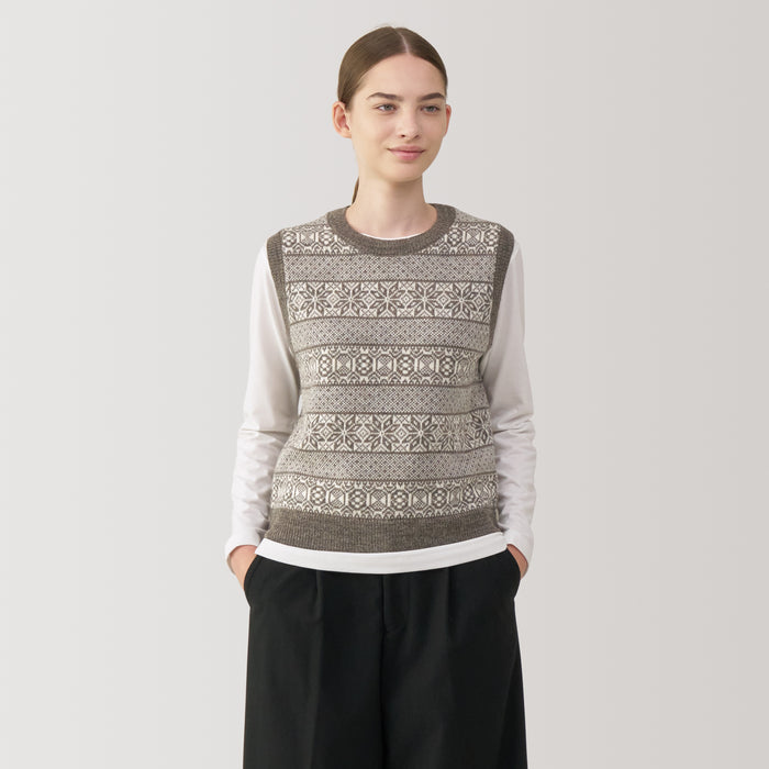 Chaleco Muji Andes Wool Jacquard Pattern Mujer Gris | OP6N5D19K