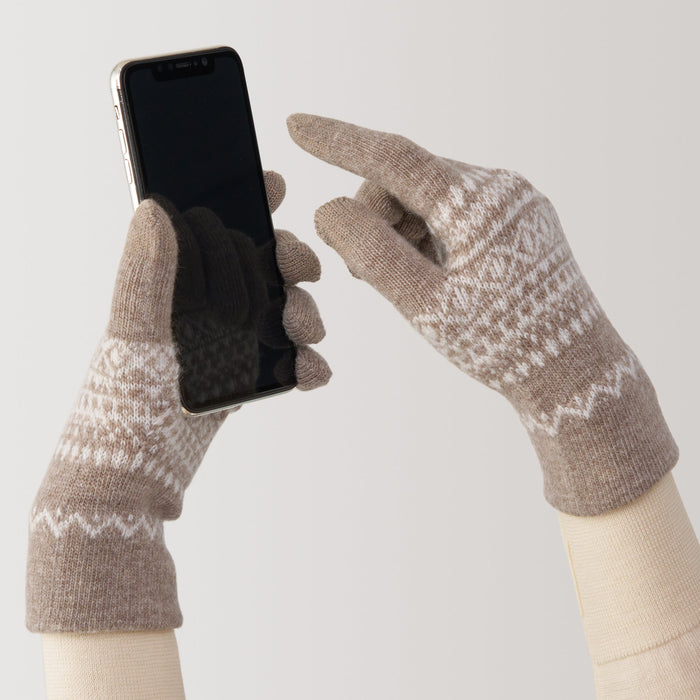 Guantes Muji Wool Blend Patterned Touchscreen Hombre Beige | DR9X6L85B