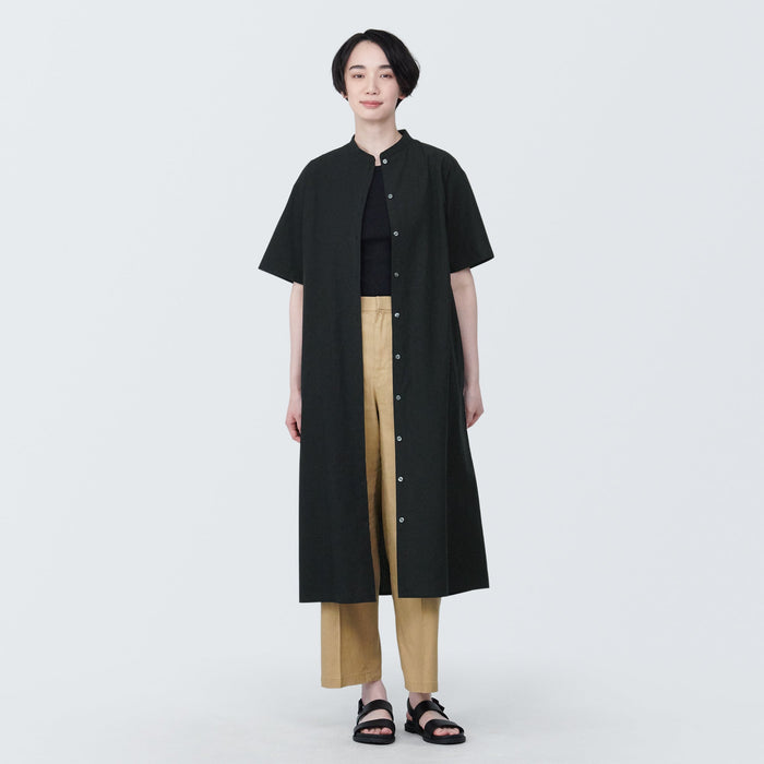 Vestido Muji Cool Touch Broadcloth Stand Collar Short Sleeve Mujer Negras | GW5L8A27A