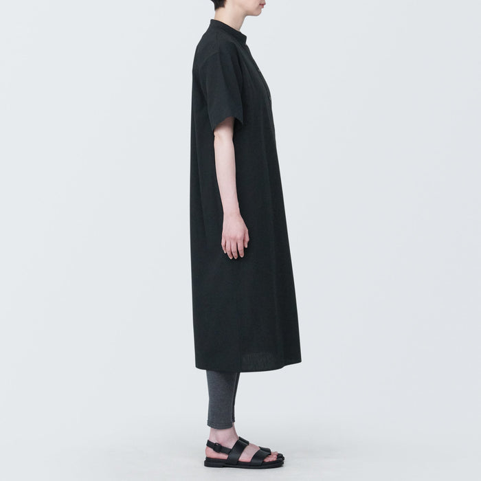 Vestido Muji Cool Touch Broadcloth Stand Collar Short Sleeve Mujer Negras | GW5L8A27A