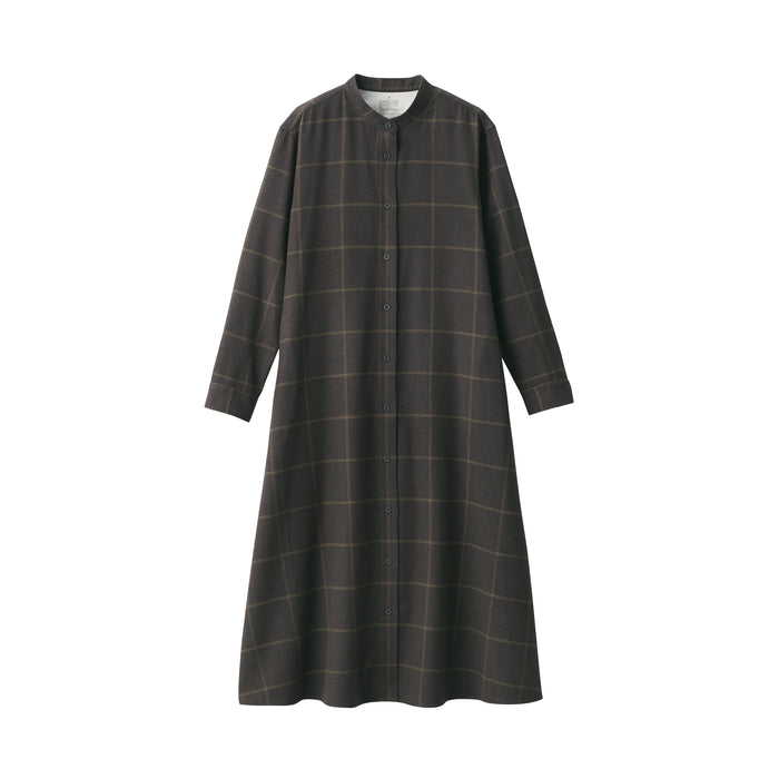 Vestido Muji Flannel Stand Collar Long Sleeve Patterned Mujer Negras | TS0I0O24A