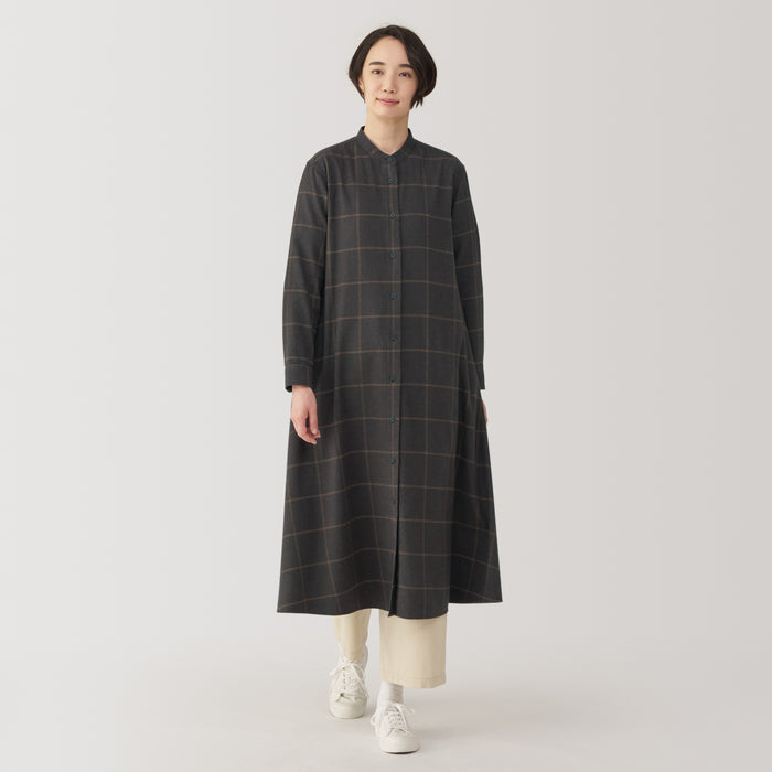 Vestido Muji Flannel Stand Collar Long Sleeve Patterned Mujer Negras | TS0I0O24A