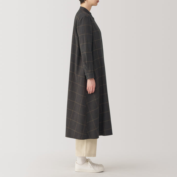 Vestido Muji Flannel Stand Collar Long Sleeve Patterned Mujer Negras | TS0I0O24A