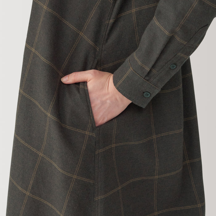 Vestido Muji Flannel Stand Collar Long Sleeve Patterned Mujer Negras | TS0I0O24A