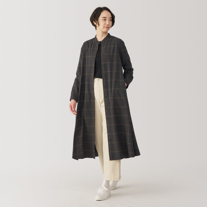 Vestido Muji Flannel Stand Collar Long Sleeve Patterned Mujer Negras | TS0I0O24A
